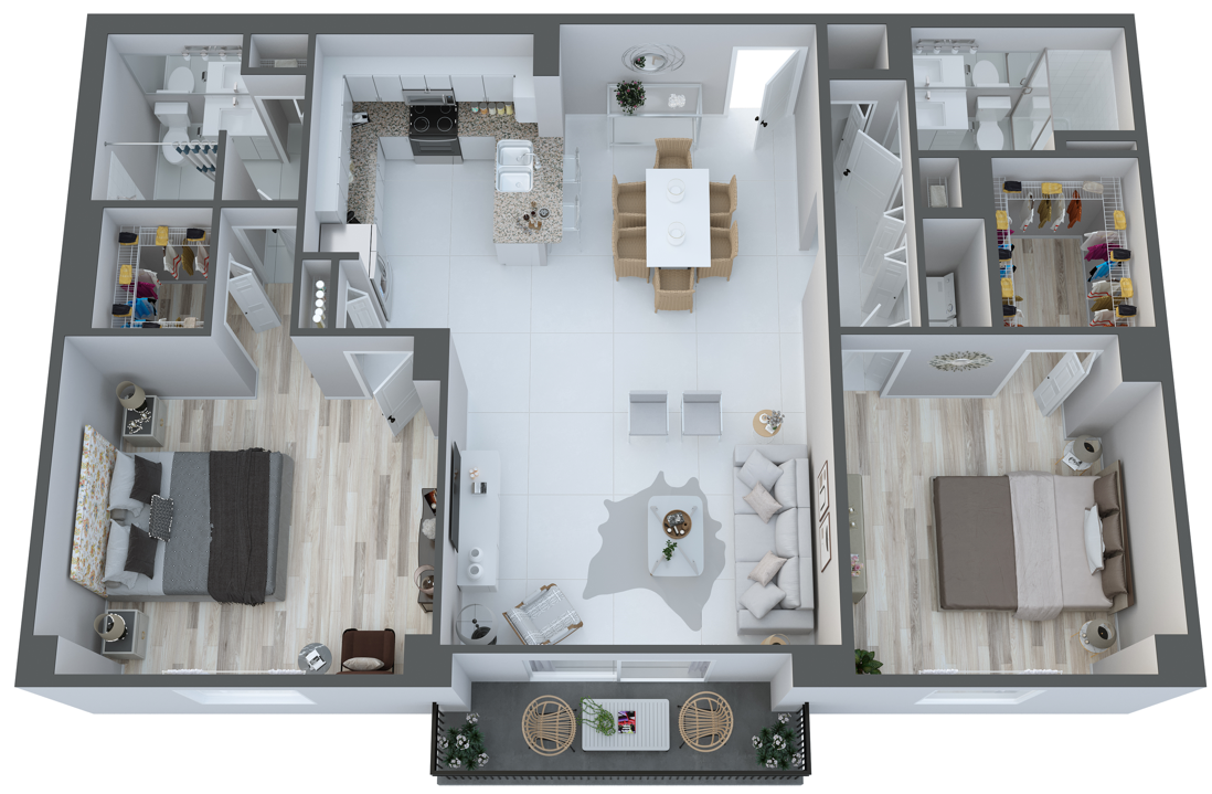Floor plan for 2 beds, 2 baths, 1410 sqft